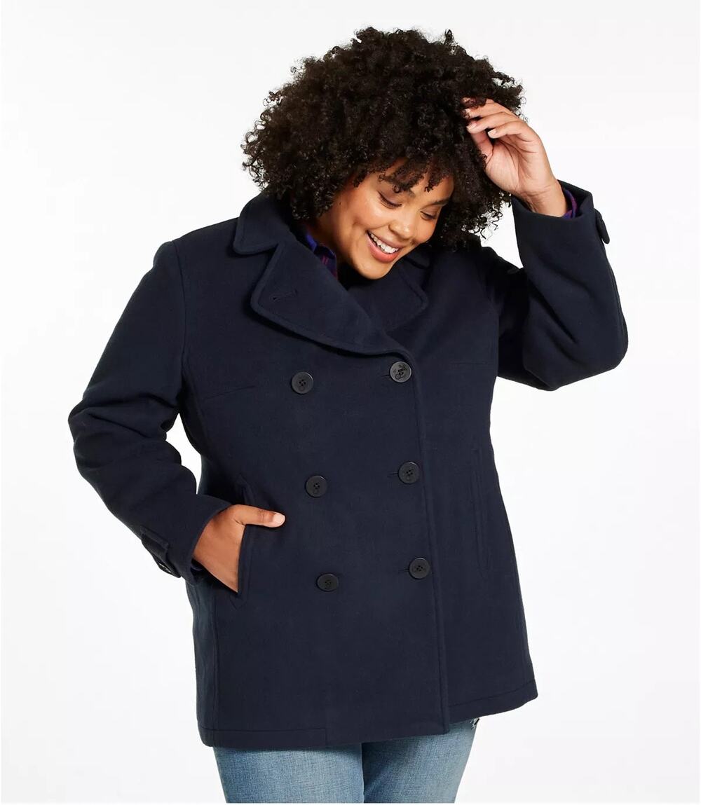L.L. Bean Women's Classic 100% Lambswool Peacoat in "Navy" Blue Plus Size 2X
